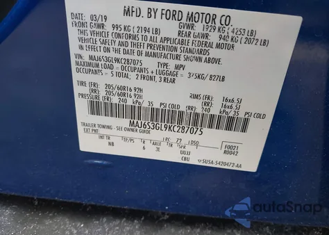 2019 Ford Ecosport Se from USA, damaged, VIN MAJ6S3GL9KC287075